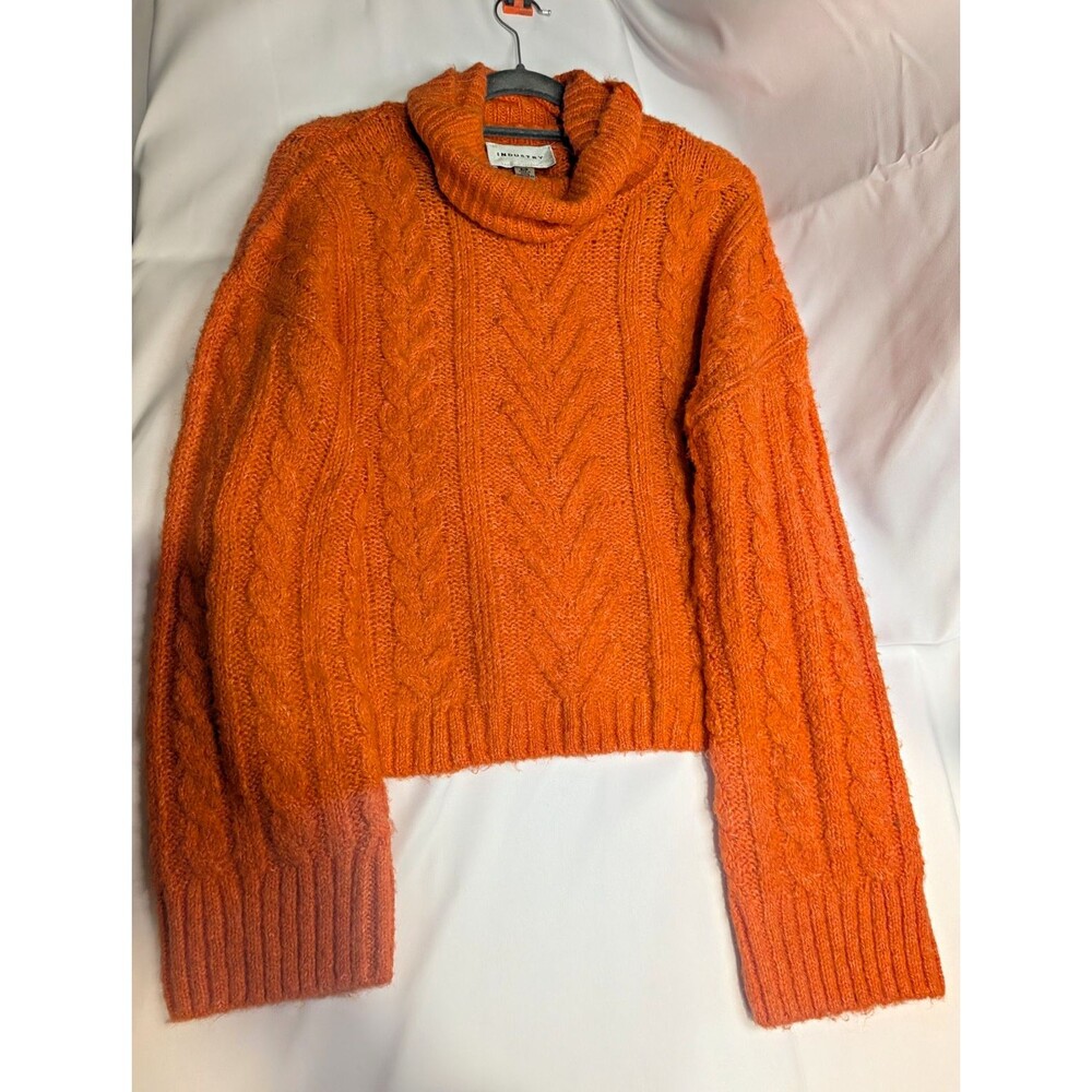 INDUSTRY Women's Orange Solid Cable-Knit Cowl Neck Long Sleeve Pullover S
